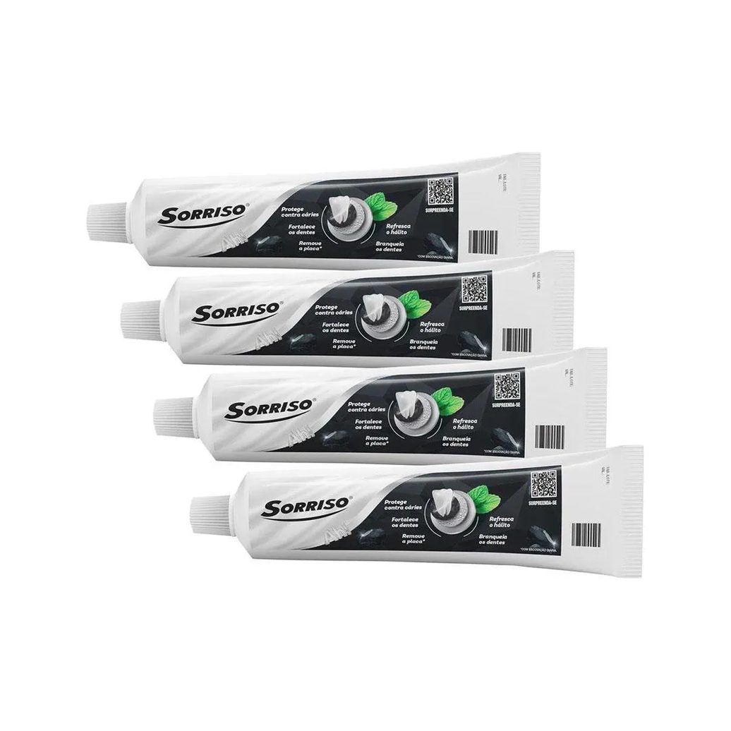 Kit 4 Cremes Dentais Clareador Sorriso Carvão Ativado 140G