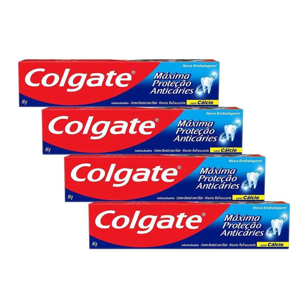 Kit 4 Cremes Dentais Colgate Máxima Proteção Anticáries 90G