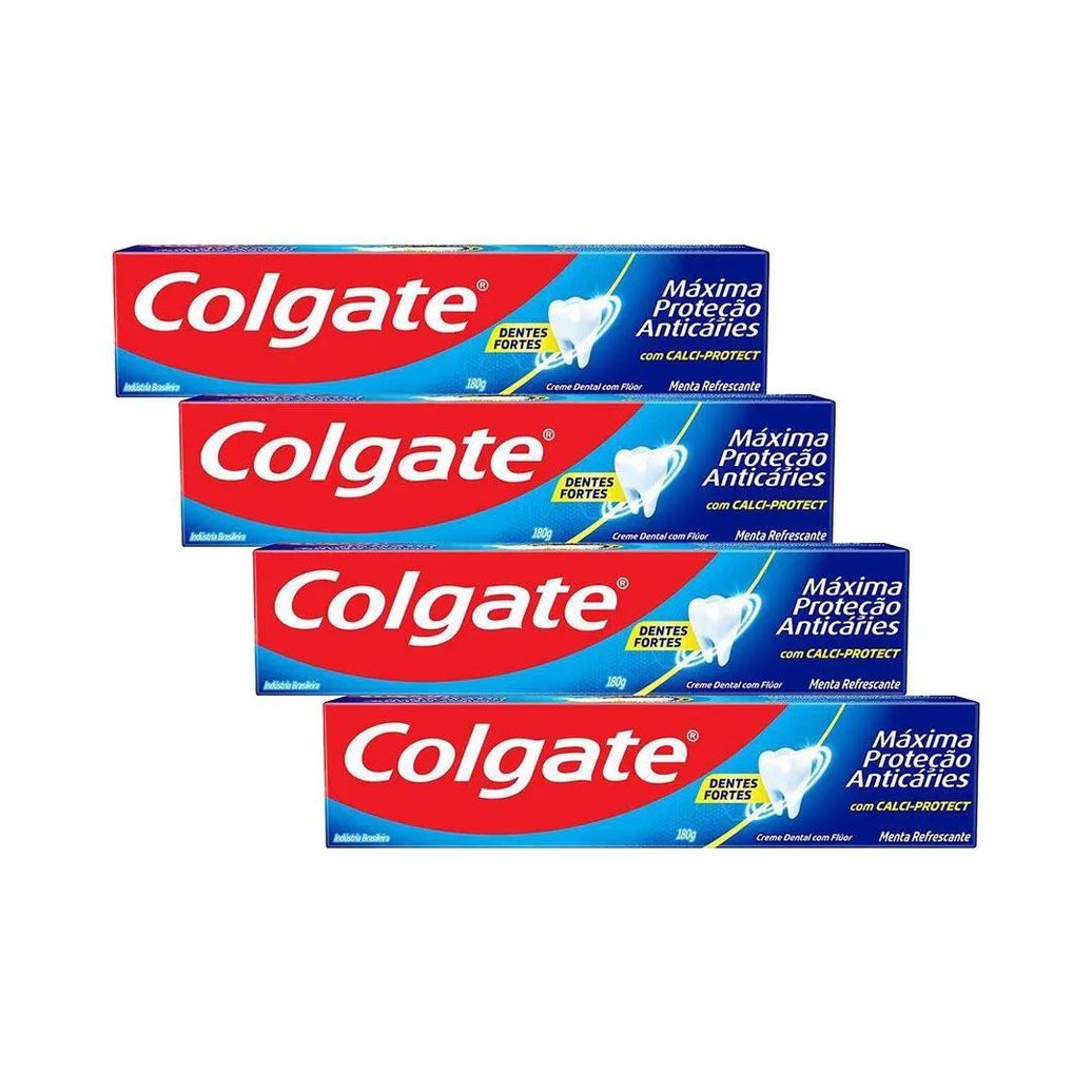Kit 4 Cremes Dentais Colgate Máxima Proteção Anticáries Tamanho Família 180G