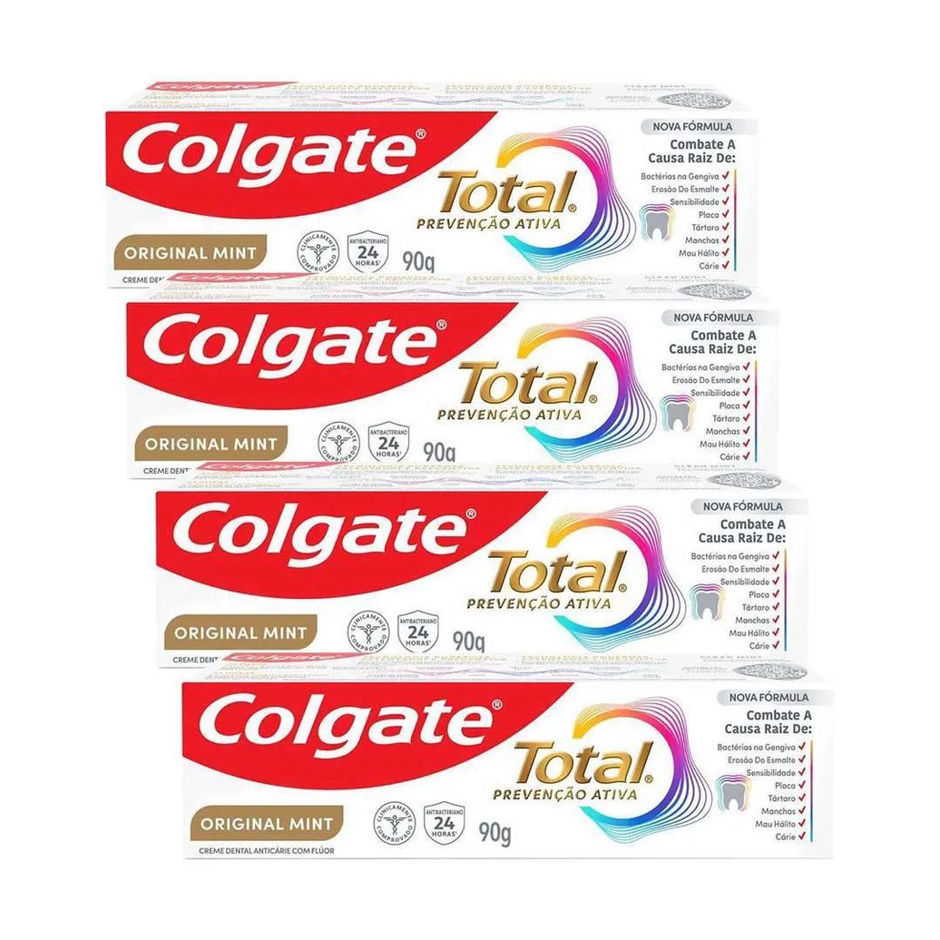 Kit 4 Cremes Dentais Colgate Total Mint Prevenção Ativa 90G