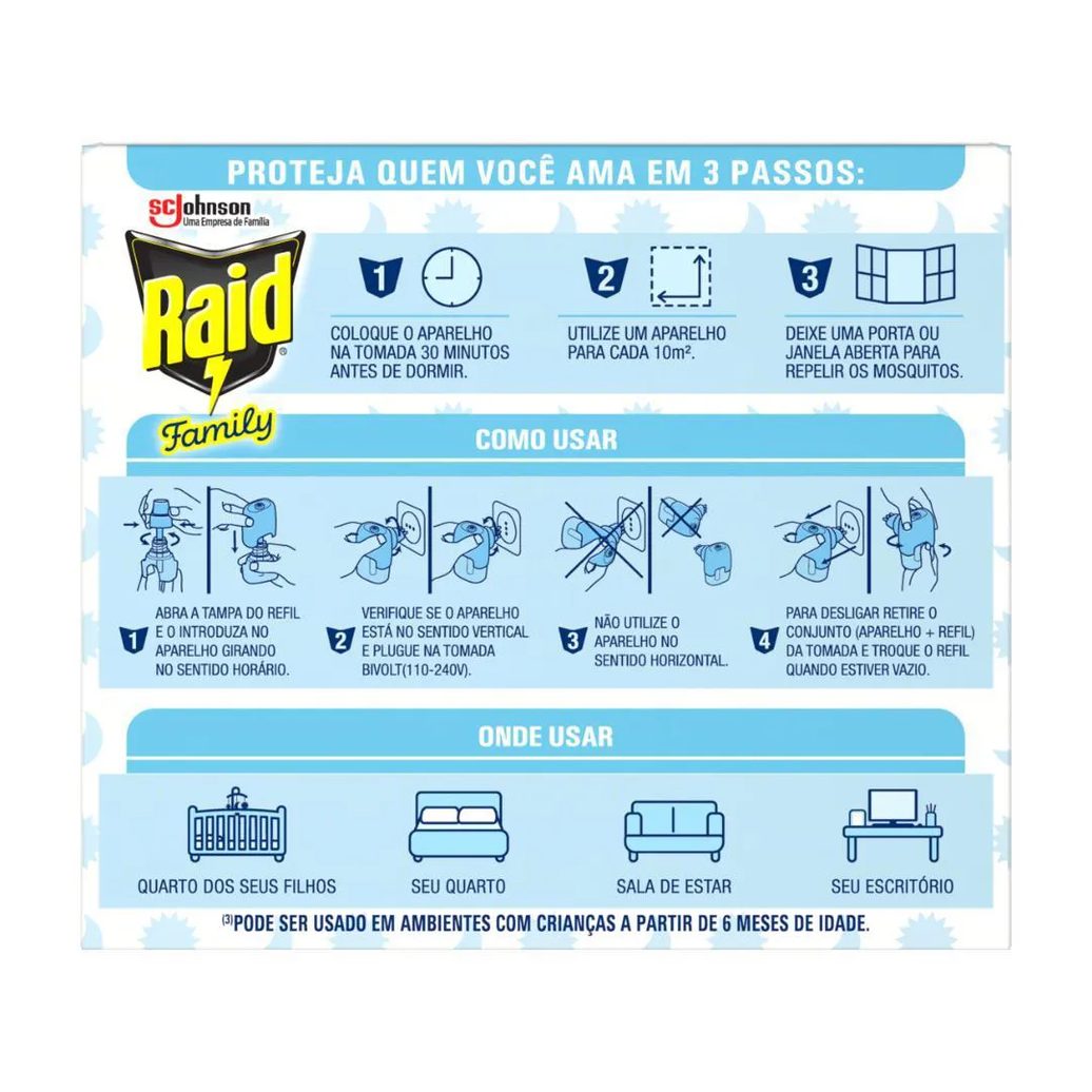 Refil Repelente Líquido Raid 45 Noites Family 2Un de 32,9Ml