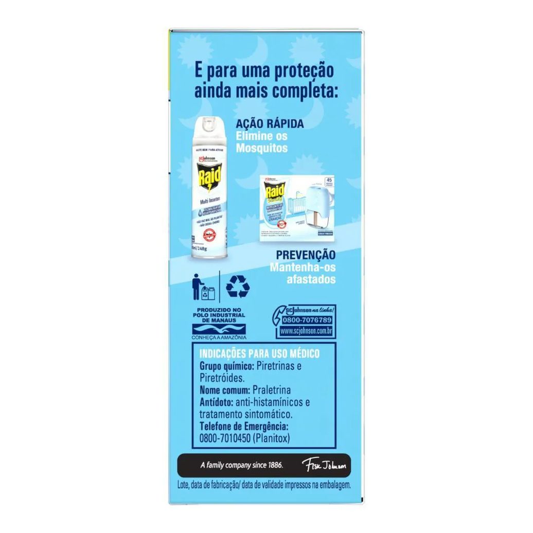 Refil Repelente Líquido Raid 45 Noites Family 2Un de 32,9Ml