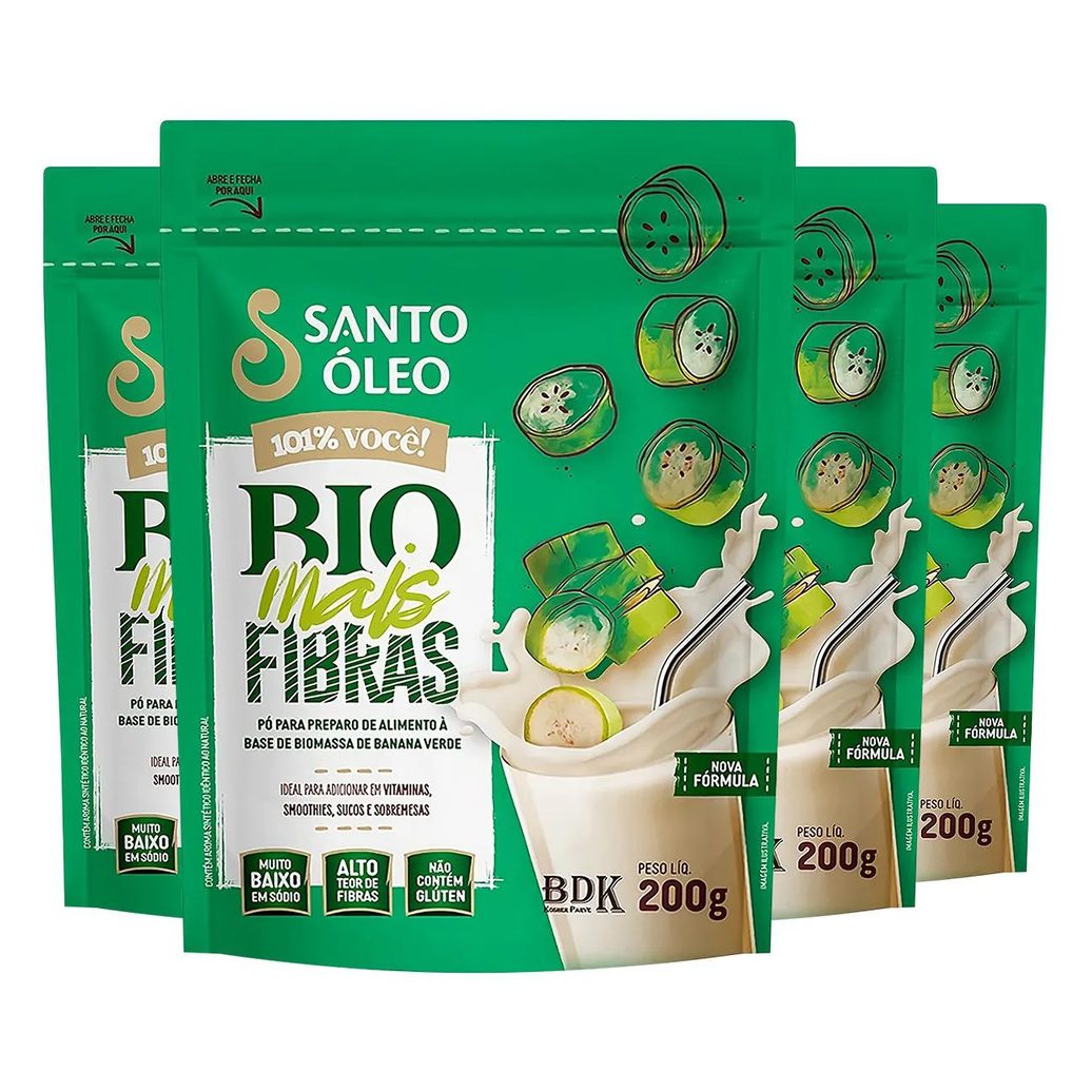 Biomassa de Banana Verde em Pó 4 X 200g Santo Óleo
