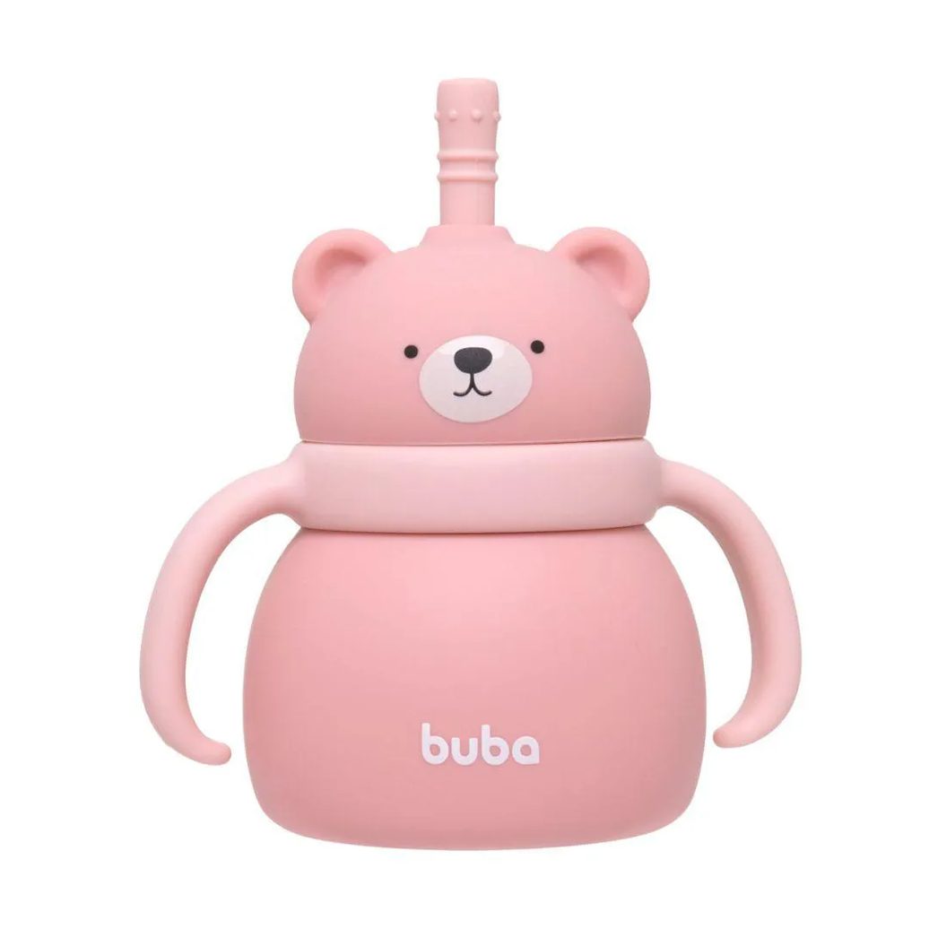 Copo de Treinamento Silicone Ursinho 200Ml Rosa Buba
