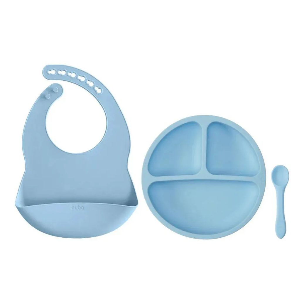 Kit Refeição Introdução Alimentar em Silicone Azul Buba