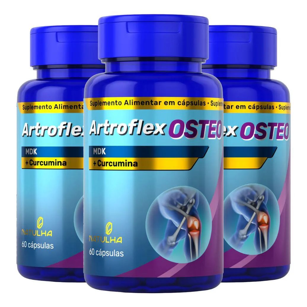 Kit 3X Artroflex Osteo ( Curcumina, Magnésio, Vitamina D3 e K2) 60 Cápsulas - Natulha