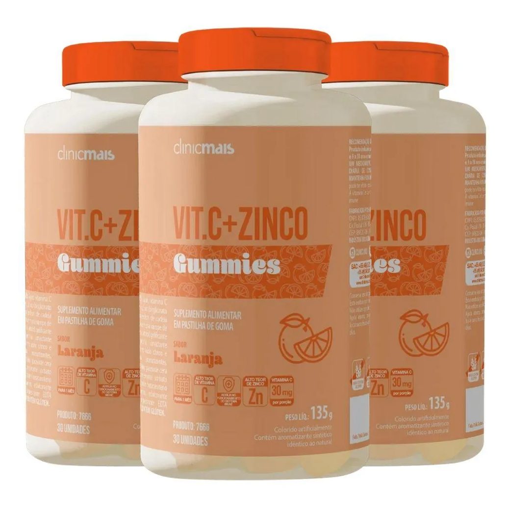 Kit 3X Vitamina C + Zinco Gummies 30 Gomas - Clinicmais