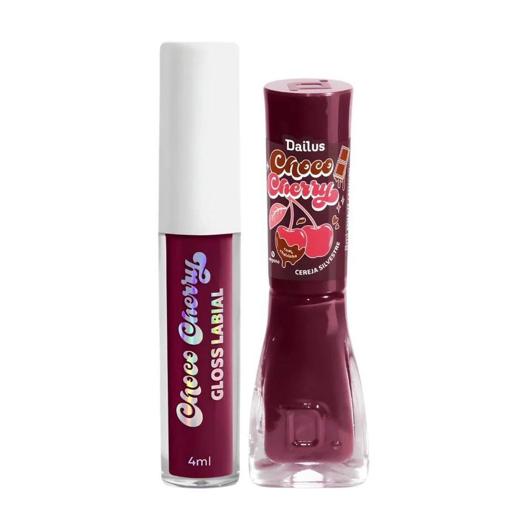 Kit Dailus Choco Cherry Cereja Silvestre: Gloss Labial 4Ml e Emalte Cremoso 8Ml