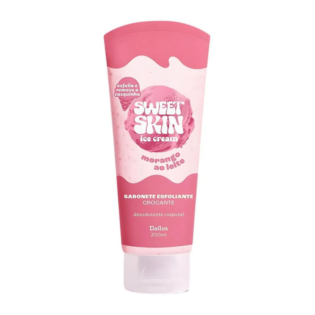 Sabonete Esfoliante Crocante Corporal Dailus Sweet Skin Ice Cream Morango ao Leite 200Ml