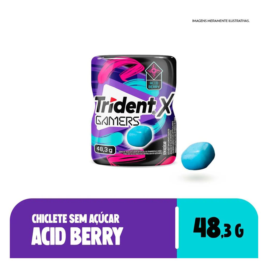 Goma de Mascar Trident X Gamers Acid Berry Sem Açúcar 48,3g