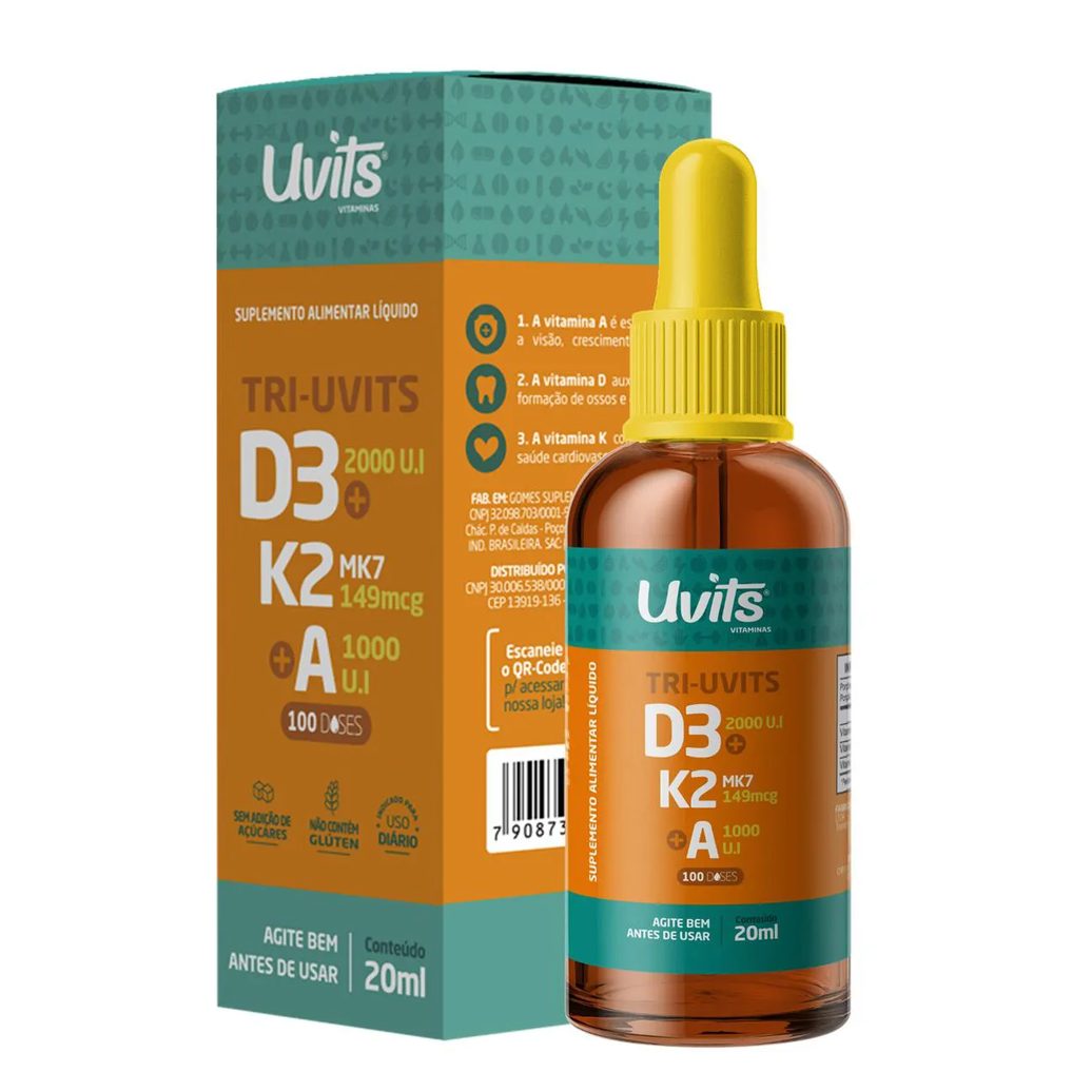 Tri Vitamina D3 + K2 Mk7 + Vitamina A 100 Doses Gotas Uvits