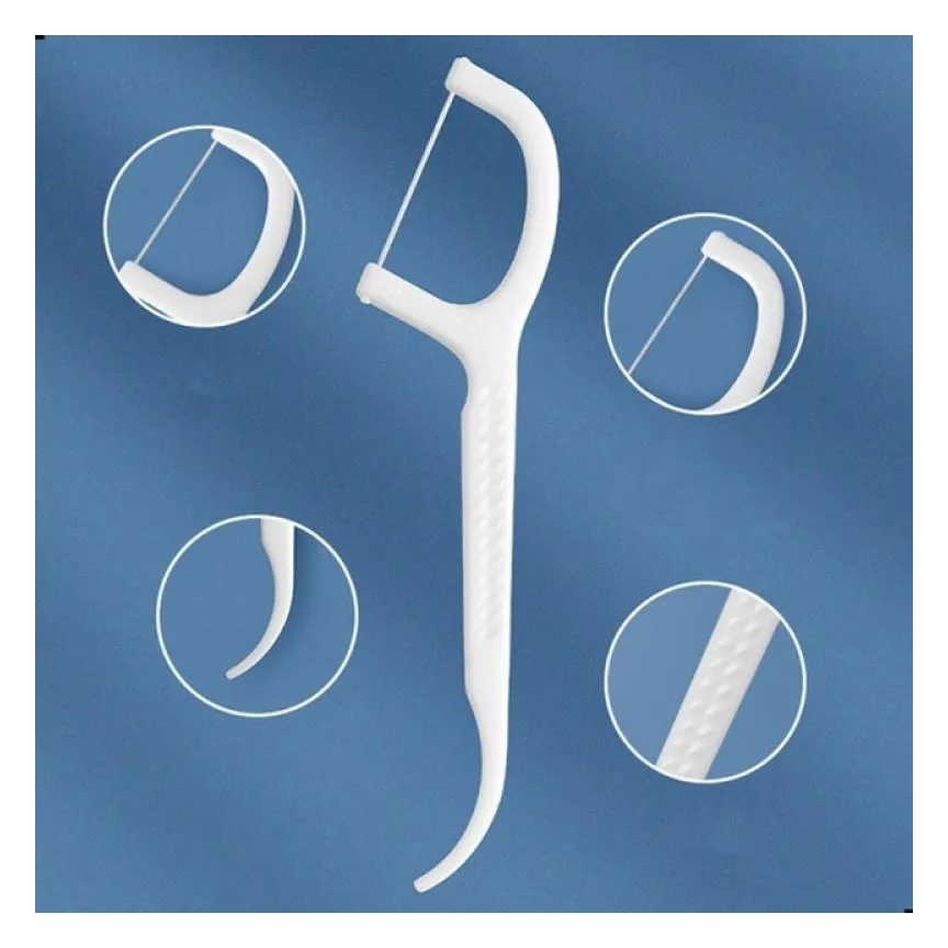 Kit 30 Fios Dentais com Cabo Haste Dental Flosser Descartável Higiene Bucal Portátil