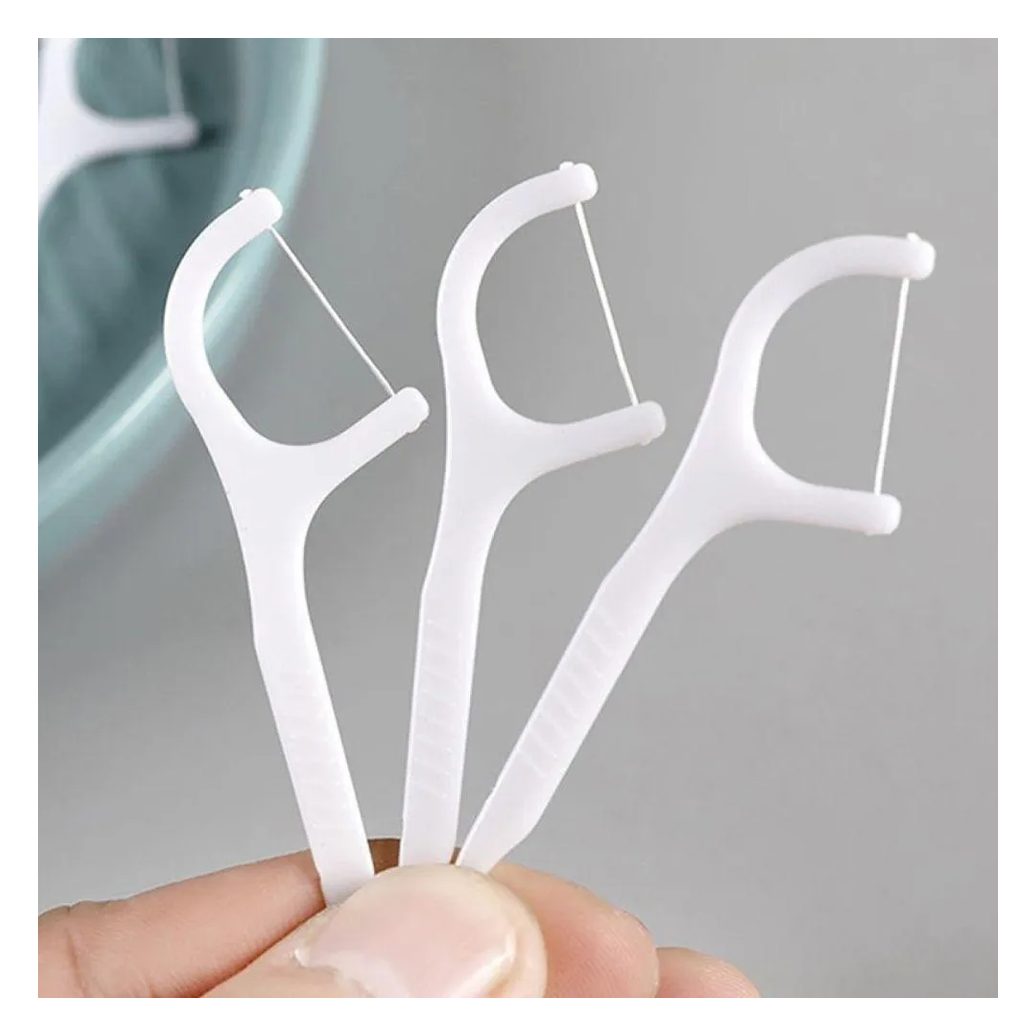 Kit 30 Fios Dentais com Cabo Haste Dental Flosser Descartável Higiene Bucal Portátil