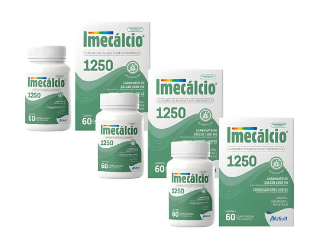 Kit 3X Imecalcio Carbonato de Cálcio Elementar 1250Mg 60Cpr - sem Sabor