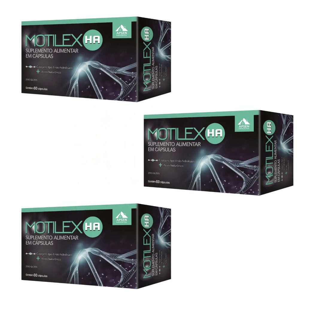Kit 3 Motilex Ha Apsen – Colágeno Tipo Ii + Ácido Hialurônico – 60 Cápsulas Cada