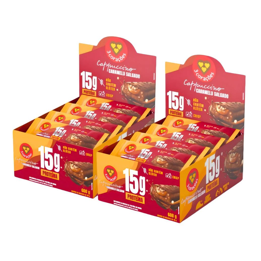 2X Barra Proteica 3 Corações Cappuccino Caramelo 12Un 50G Cappuccino Caramelo Salgado