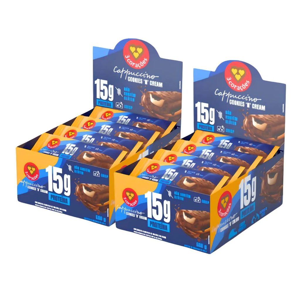 2X Barra Proteica 3 Corações Cappuccino Cookies 12Un 50G Cappuccino Cookies N Cream
