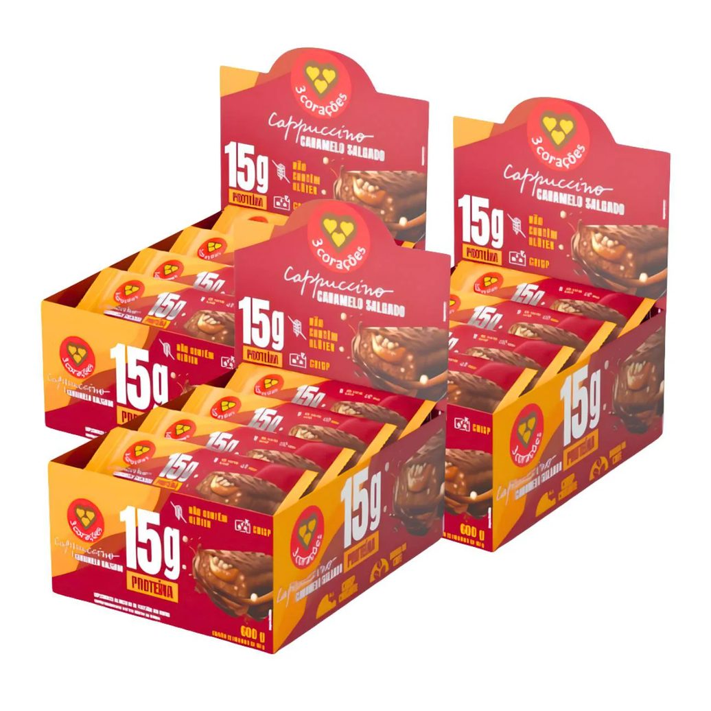 3X Barra Proteica 3 Corações Cappuccino Caramelo 12Un 50G Cappuccino Caramelo Salgado