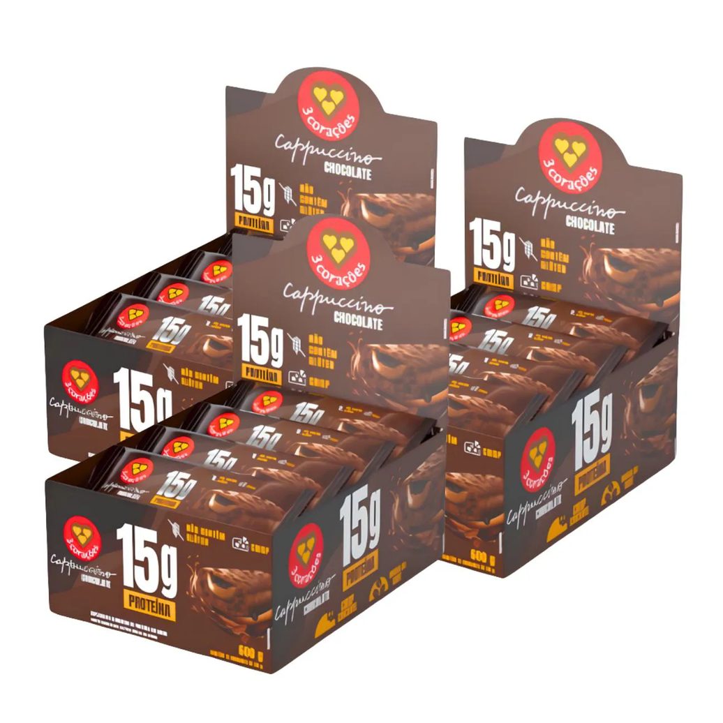 3X Barra Proteica 3 Corações Cappuccino Chocolate 12Un 50G
