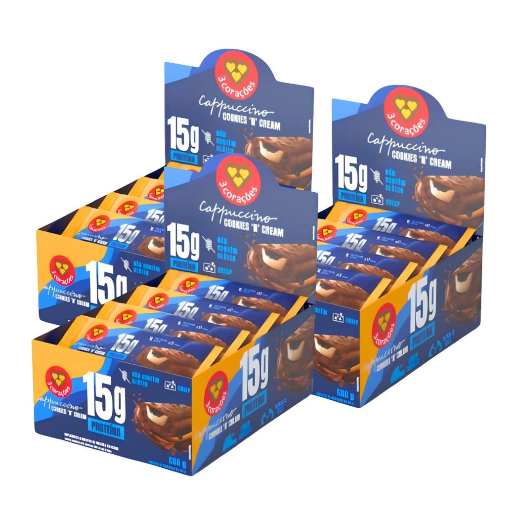3X Barra Proteica 3 Corações Cappuccino Cookies 12Un 50G Cappuccino Cookies N Cream