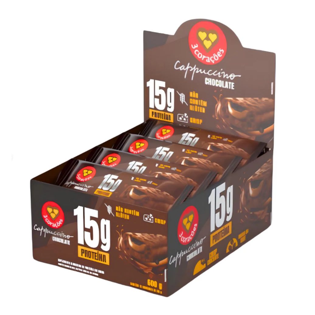 Barra Proteica 3 Corações Cappuccino Chocolate 12Un 50G