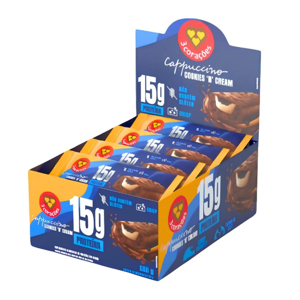 Barra Proteica 3 Corações Cappuccino Cookies 12 Unidades 50G Cappuccino Cookies N Cream