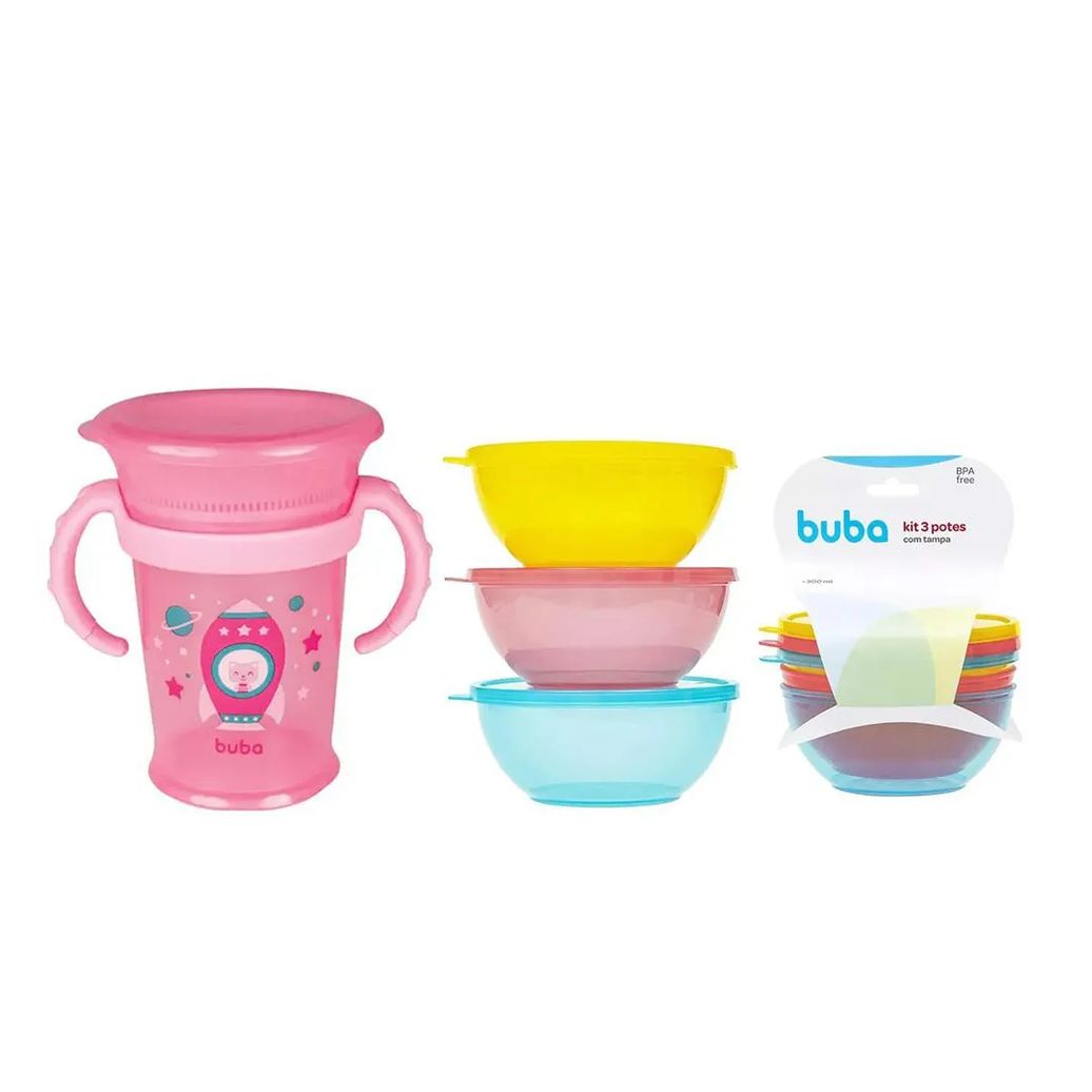 Kit Copo 360° 210Ml + Pote Bolws C/3Und Buba