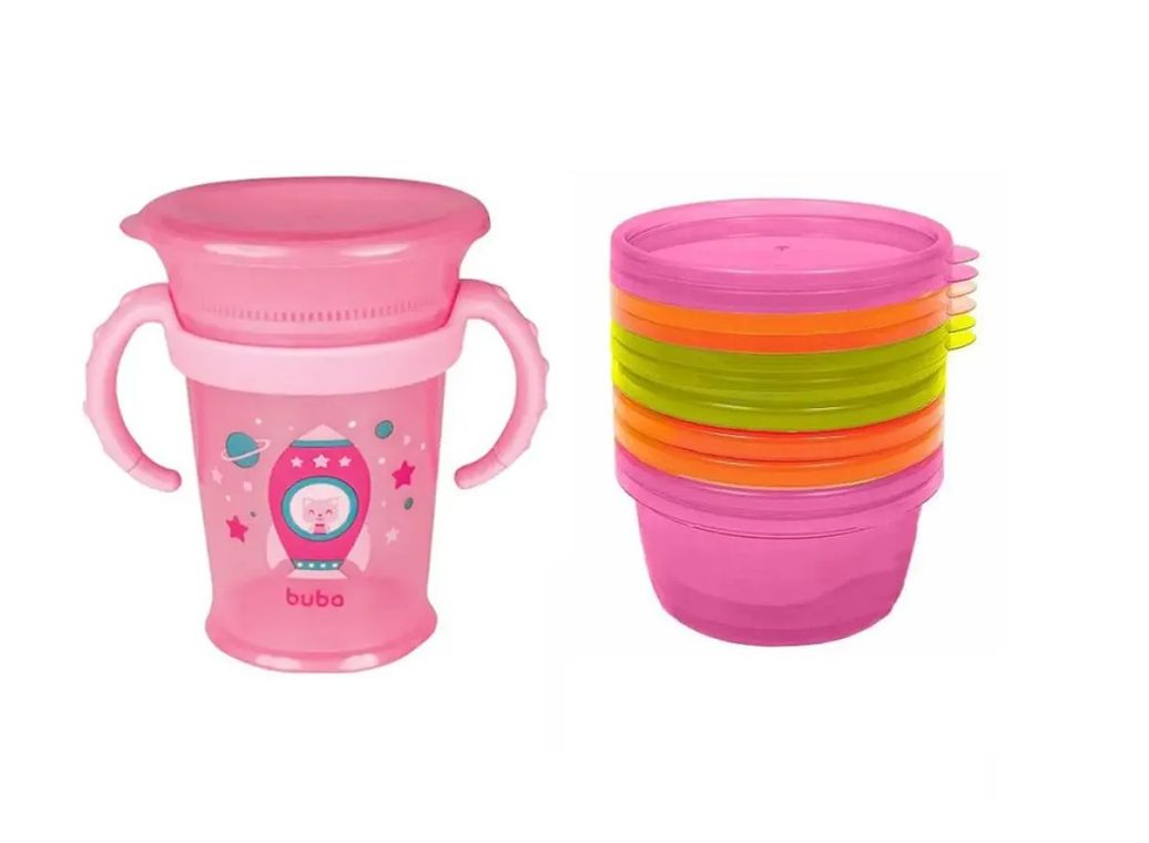 Kit Copo 360° 210Ml + Pote para Papinha C/6Und 180Ml Buba
