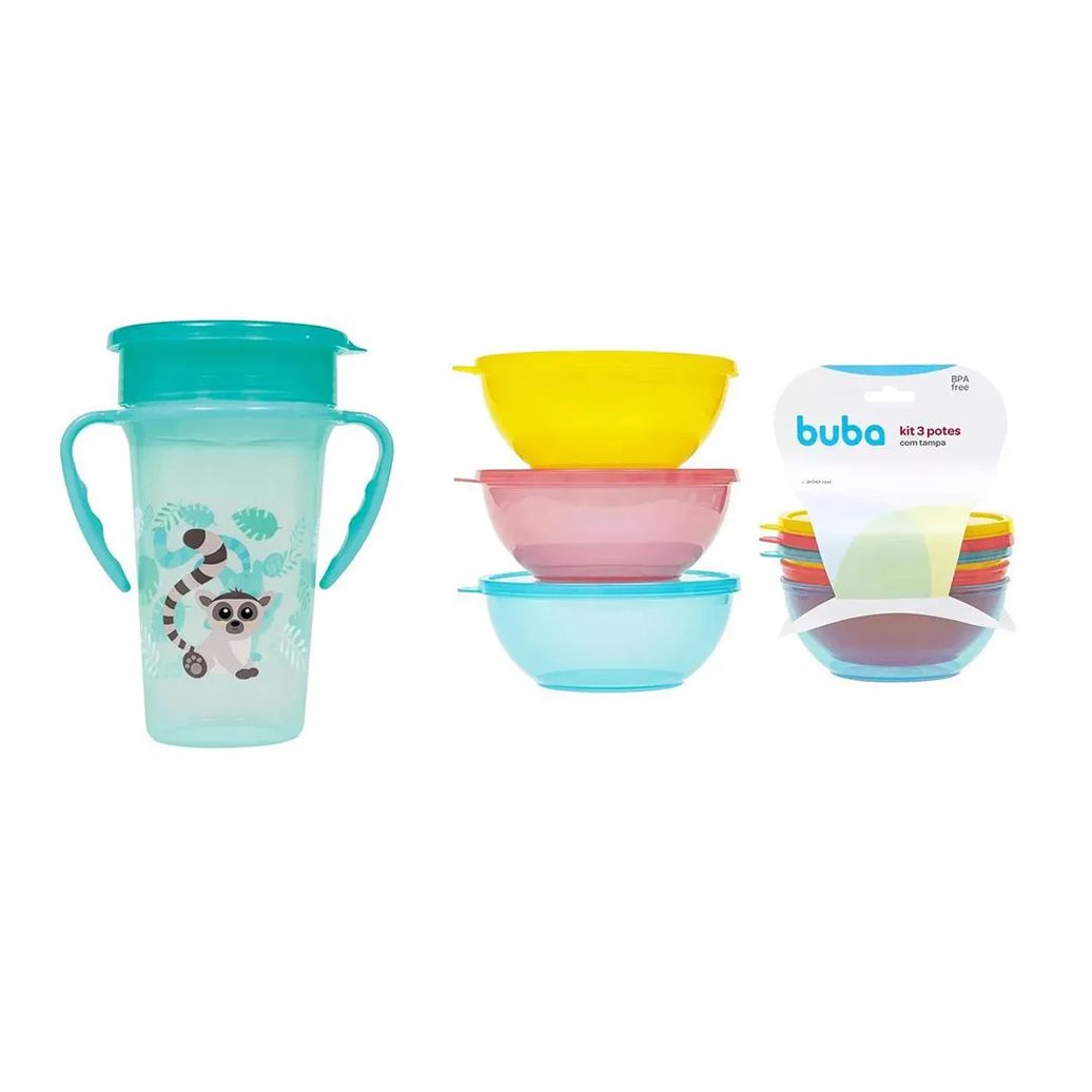 Kit Copo 360° 300Ml + Pote Bolws C/3Und Buba