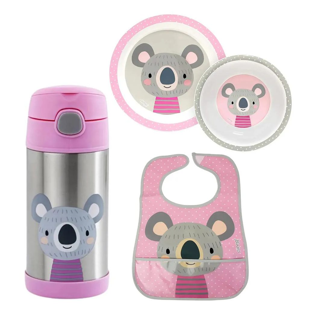 Kit Garrafinha 310Ml + Pratos + Babador Coala Clingo