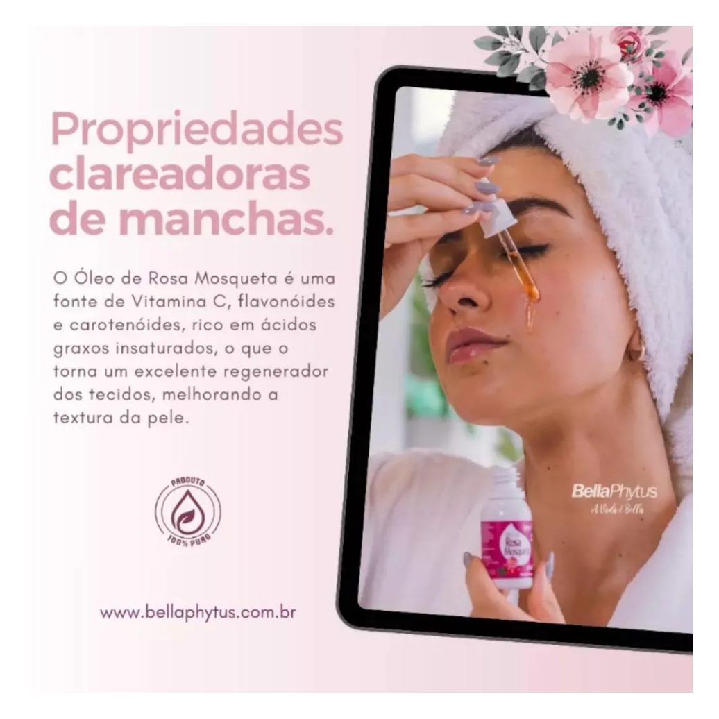 Rosa Mosqueta Rubiginosa Óleo 100% Puro 30Ml - Bellaphytus Clareador Facial e Corporal
