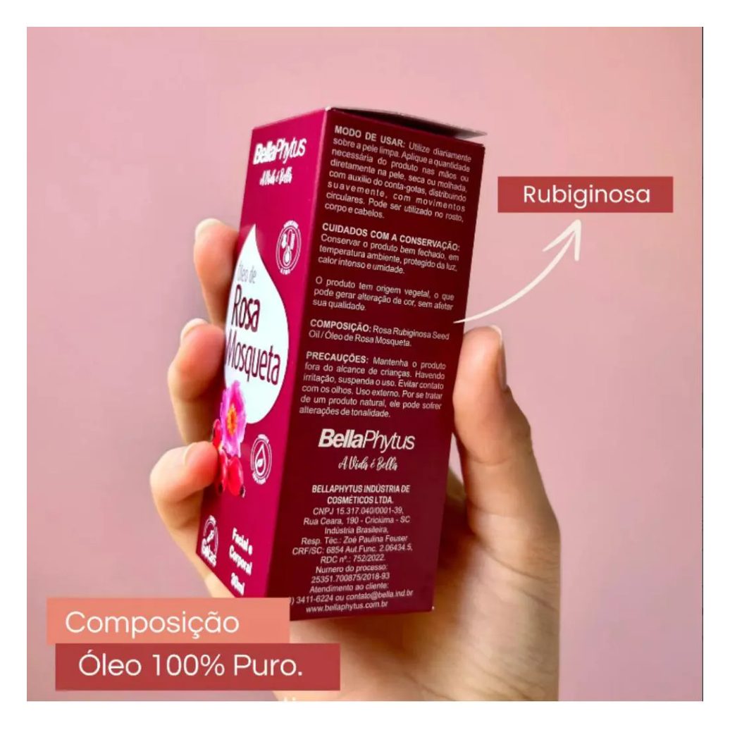 Rosa Mosqueta Rubiginosa Óleo 100% Puro 30Ml - Bellaphytus Clareador Facial e Corporal