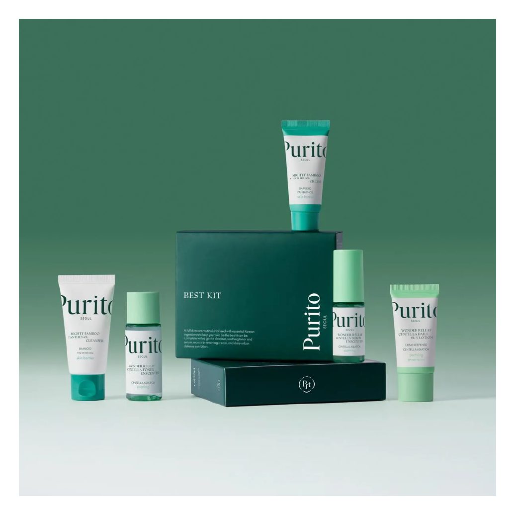 Best Kit Facial Purito Gel de Limpeza + Tônico + Sérum + Creme + Protetor Solar