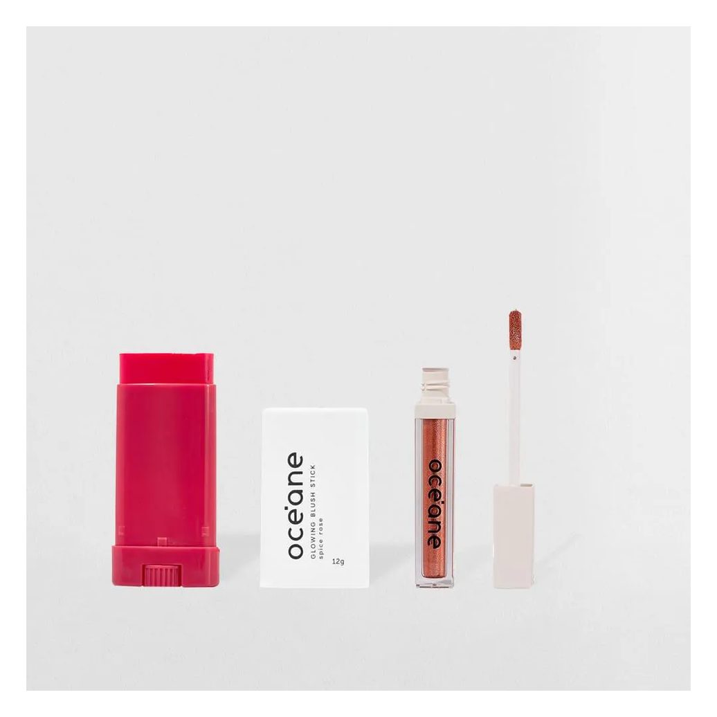 Kit Blush em Bastão Rosa + Sombra Líquida Pêssego Océane Limited (2 Produtos)