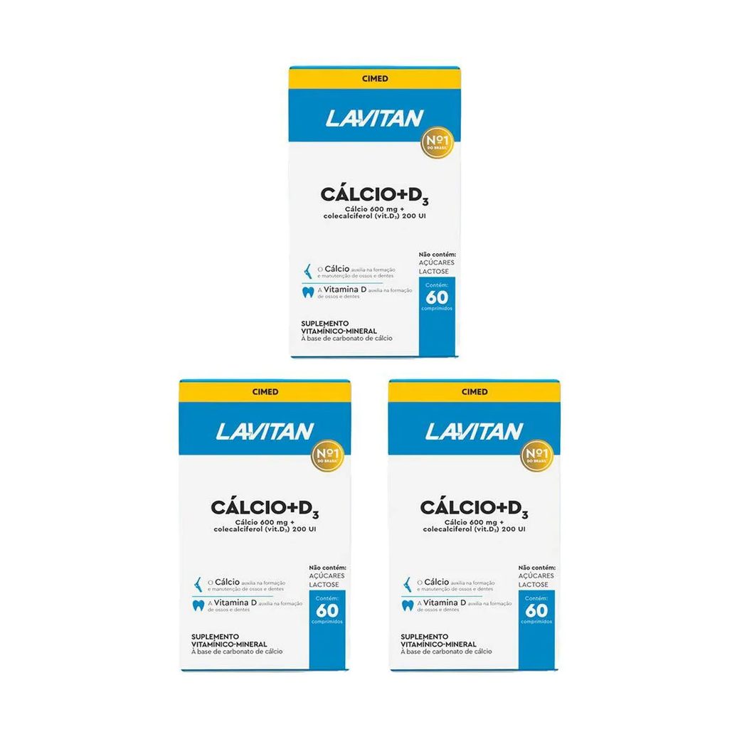 Kit 3 Lavitan Cálcio 600mg 200UI Vit D3 - 60 Comprimidos - Cimed