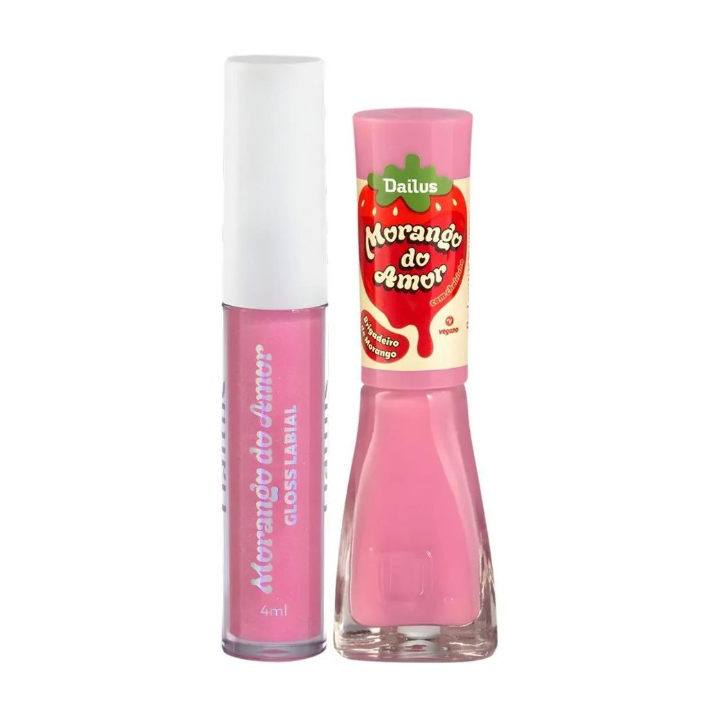 Kit Dailus Morango do Amor Brigadeiro de Morango: Gloss Labial 4Ml e Esmalte Cremoso 8Ml
