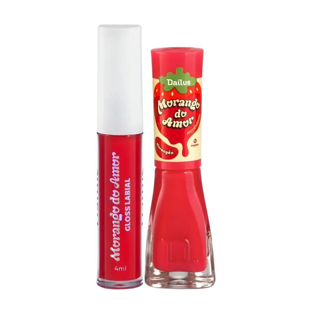 Kit Dailus Morango do Amor Morangão: Gloss Labial 4Ml e Esmalte Cremoso 8Ml