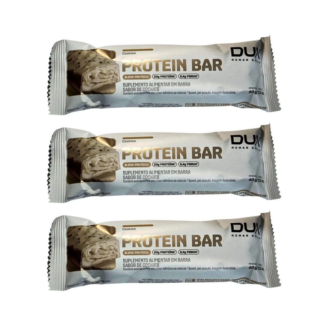 Kit 3 Barra de Proteina 20G Proteina Cookies Treino Energetico 60G Dux