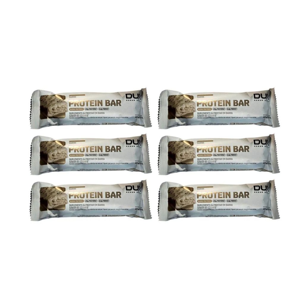 Kit 6 Barra de Proteina 20G Proteina Cookies Treino Energetico 60G Dux