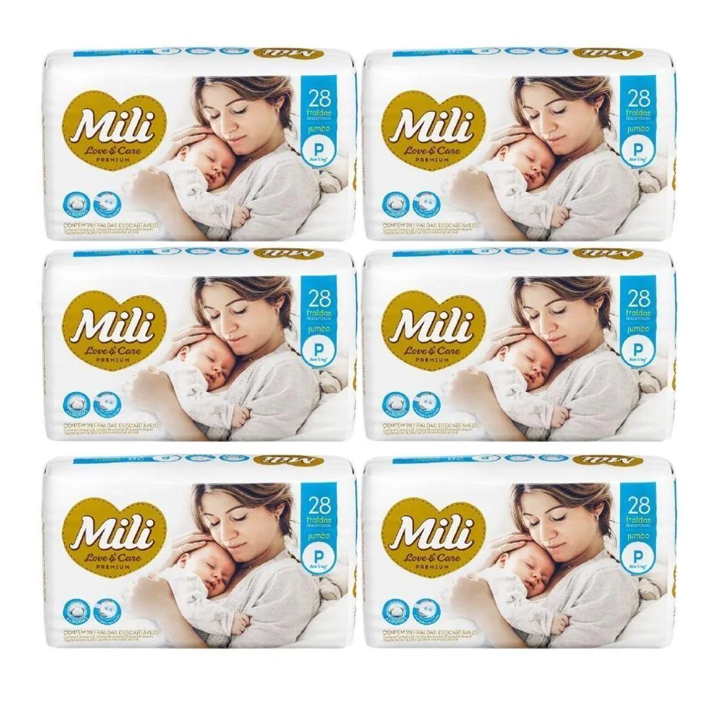 Fralda Descartável Love & Care - Tam P - 6 Pacotes (Total: 168 Fraldas)