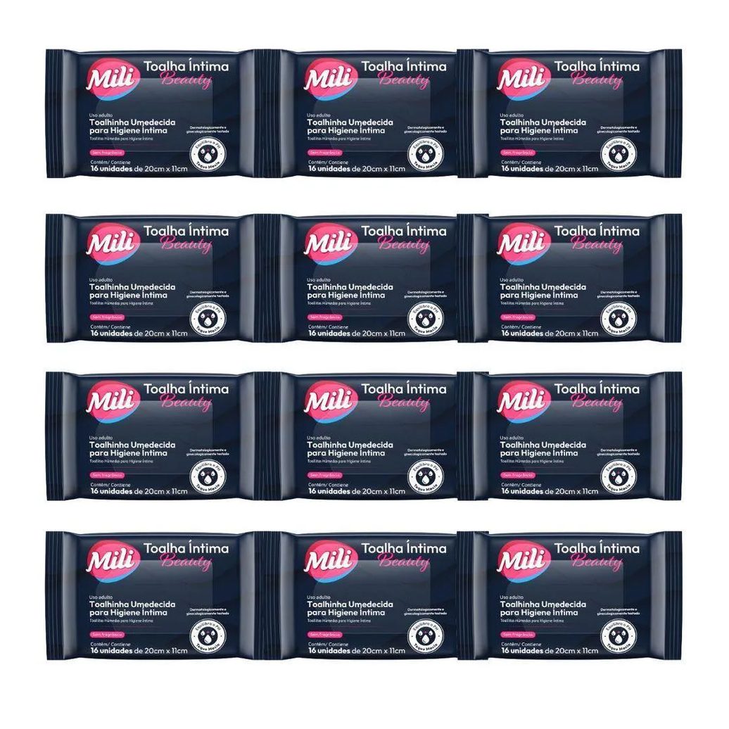 Toalha Íntima Beauty Toalhinha Umedecida para Higiene Íntima - 12 Pacotes com 16 Unidades