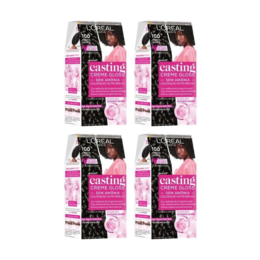 Coloraçao Casting Gloss 100 Preto Noite - Kit C/ 4Un