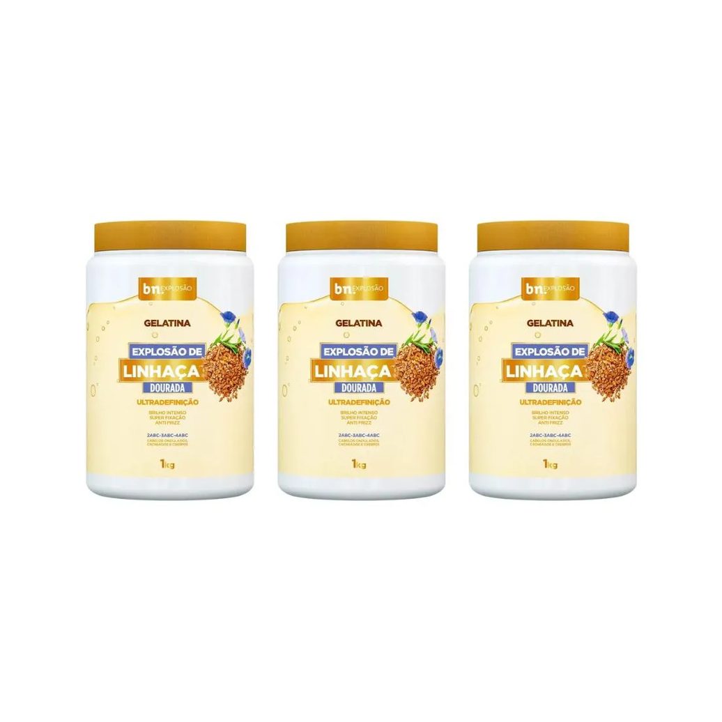 Gelatina Beleza Natural 1000G Explosao Linhaça - Kit C/ 3Un