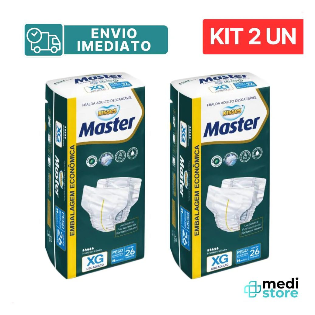 Kit com 2 Fralda Geriat Kisses Master Adulto Tamanho Xg Desc