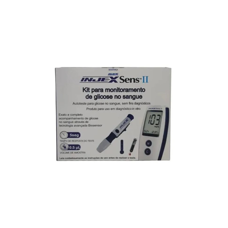 Kit Completo Glicose Monitor Injex Sens Ii 50 Tiras 50 Lance