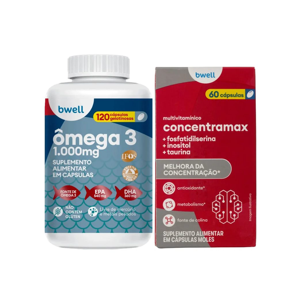 Kit Bwell Ômega 3 120 Cápsulas + Polivitamínico Concentramax 60 Cápsulas