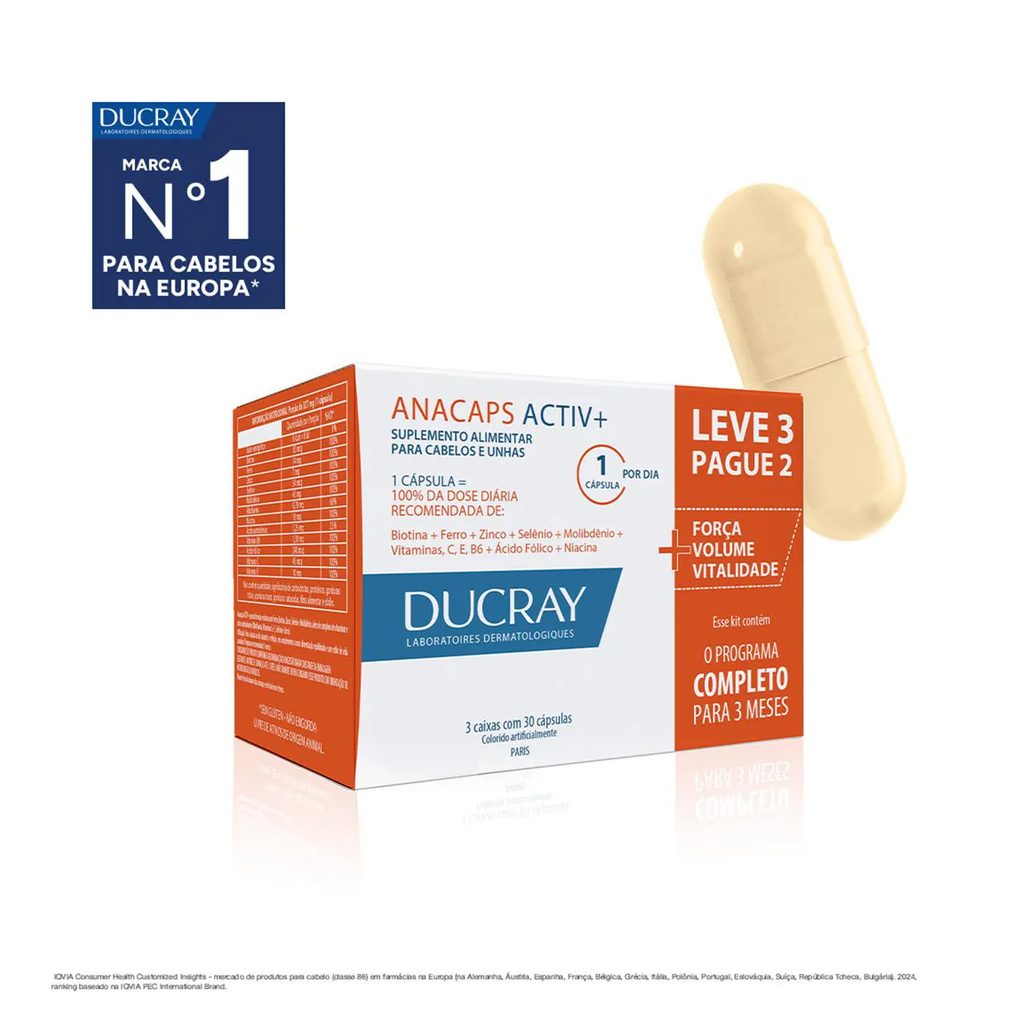 Polivitamínico Anacaps Activ+ Cabelos e Unhas 90 cápsulas