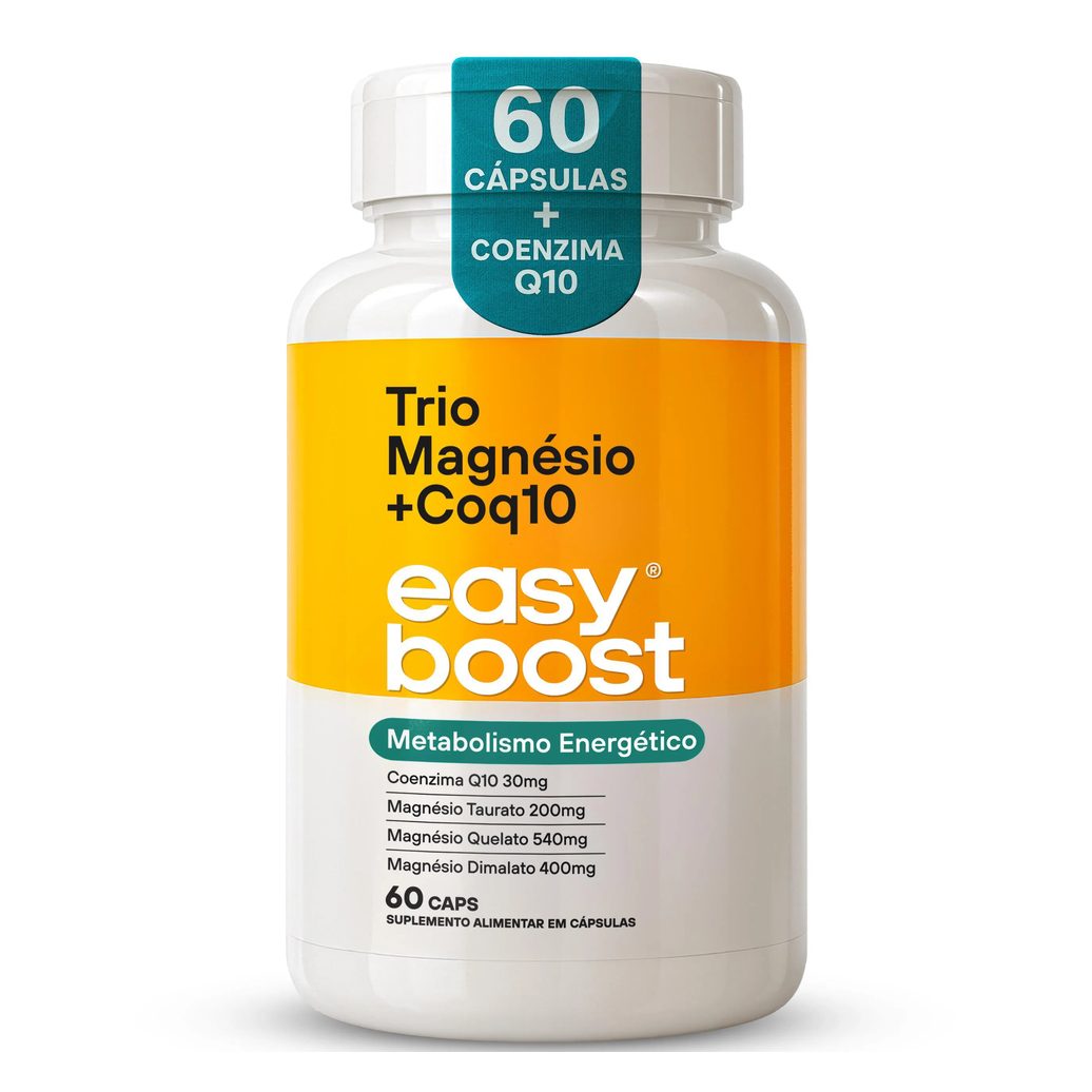 Trio Magnésio Easy Boost Dimalato Quelato Bisglicinato Taurato Coenzima Q10 60 cápsulas Sabor Neutro