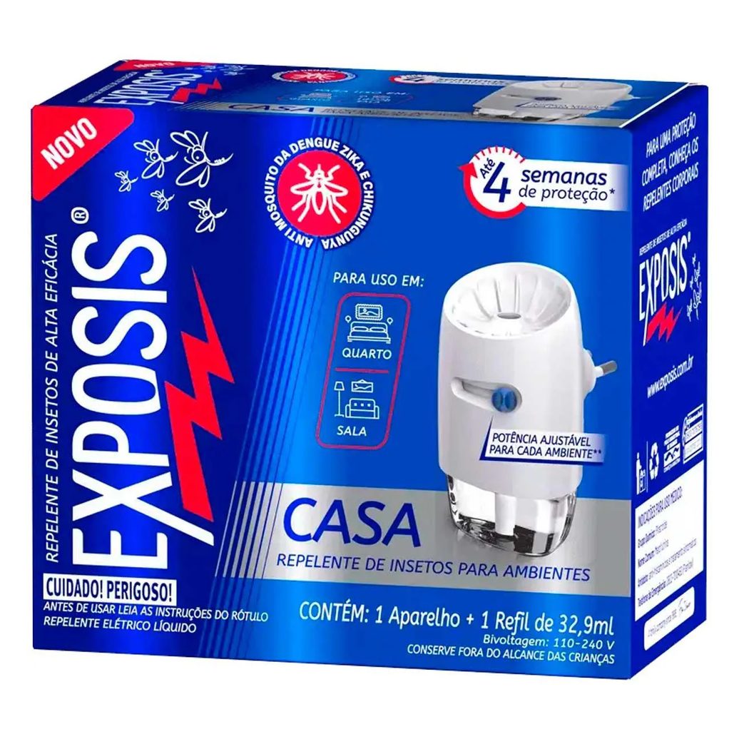 2 Aparelhos Repelente Elétrico + Refil Exposis Casa 32,9Ml