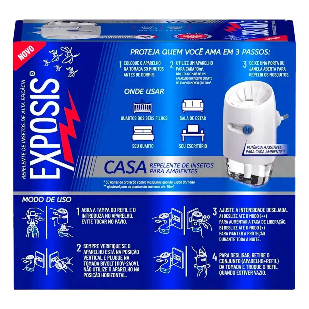 2 Aparelhos Repelente Elétrico + Refil Exposis Casa 32,9Ml
